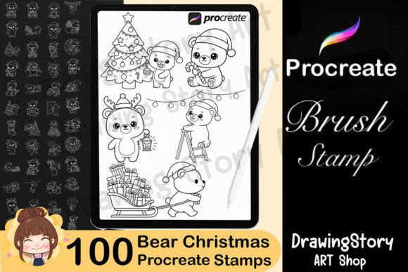 100 Christmas Bear Doodle Stamps Set 1 – A Creative Resource for Holiday Digital Art