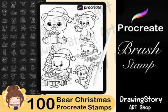 100 Christmas Bear Doodle Stamps Set 2: A Practical Resource for Digital Artists and Creative Entrepreneurs