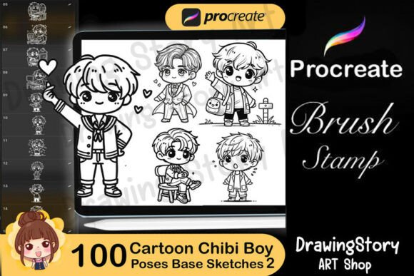 100 Procreate Chibi Boy Poses Cartoon
