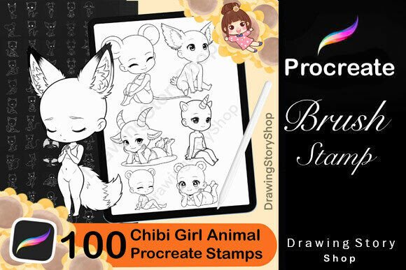 100 Procreate Chibi Girl Animal Stamps: A Creative Toolkit for Digital Artists