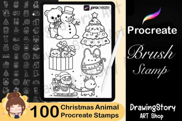 100 Procreate Christmas Animal Doodle 2: Enhancing Creative Workflows with Festive Digital Stamps
