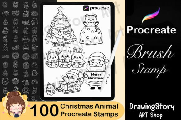 100 Procreate Christmas Animal Doodle Stamps: A Creative Bundle for Digital Artists