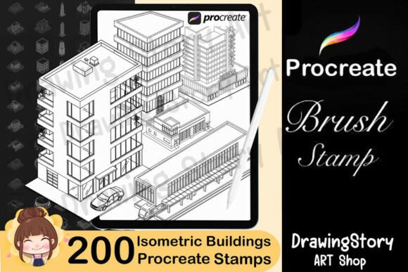 200 Procreate Isometric Buildings Stamps: Enhancing Digital Art with Precision and Style