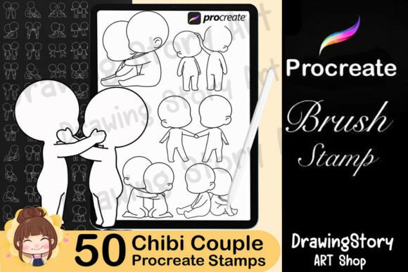 50 Procreate Chibi Couple Stamp