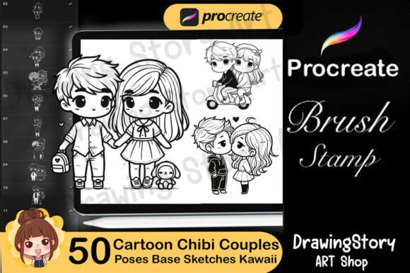 50 Procreate Chibi Couples Stamps Kawaii