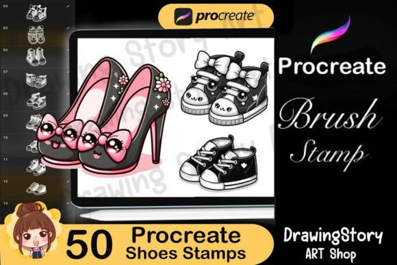 50 Procreate Shoe Stamps, Shoe Styles: A Must-Have Tool for Digital Artists