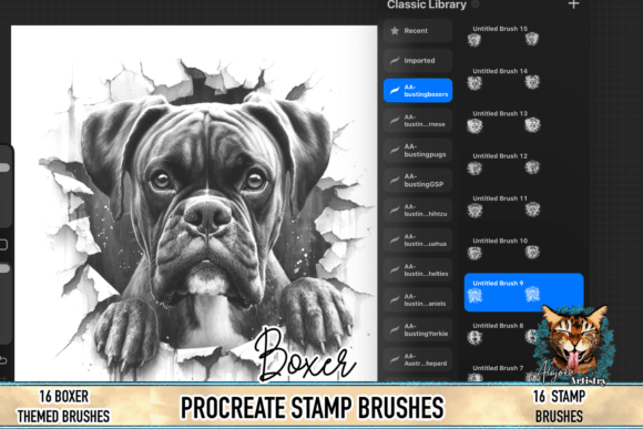 Boxer Procreate Brush Stamps: Realistic Dog Art Made Easy