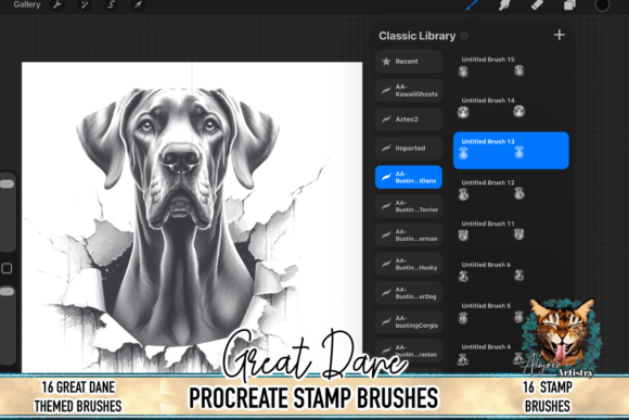 Great Dane Procreate Brush Stamps: Elevating Digital Pet Art with Realism and Grandeur