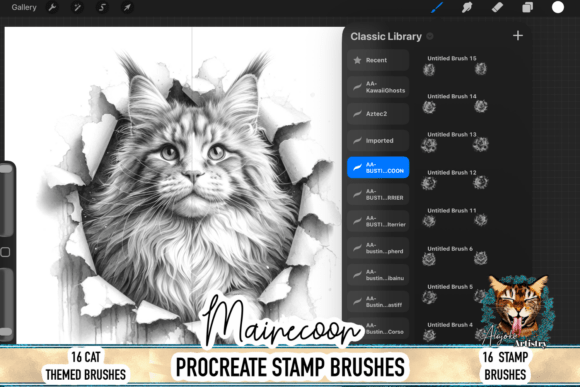 Maine Coon Cat Procreate Brush Stamps