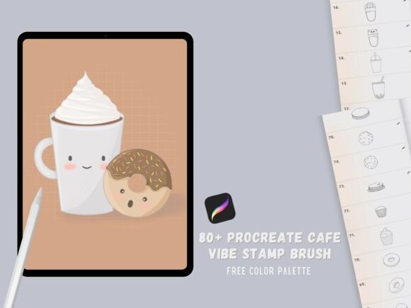 Procreate Cafe Lover Stamp Brush: Kawaii Stamps for Creative Projects