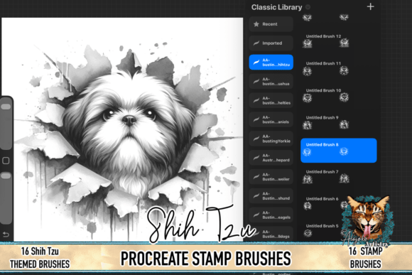 Shih Tzu Procreate Brush Stamps: Enhancing Digital Art with Realistic Pet Portraits