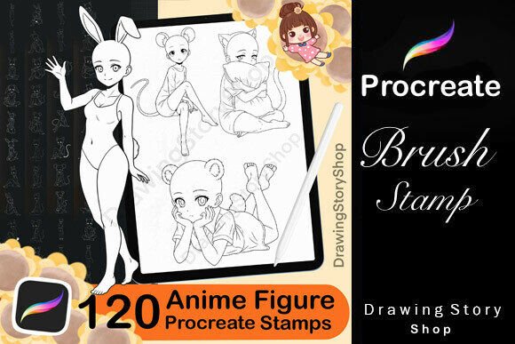 Unlock Creative Possibilities with 120 Procreate Anime Girl Animal Stamps and 100 Anime Base Stamps