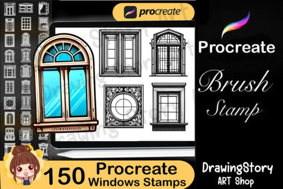 Vintage Window Procreate Stamps for Creative iPad Art